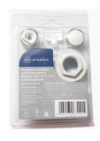 Komplet korków grzejnikowych, redukcyjnych 1"x1/2" z akcesoriami