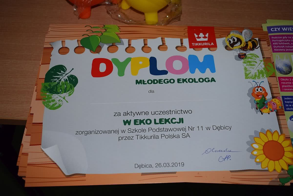 Dyplom dla uczestnika eko-lekcji